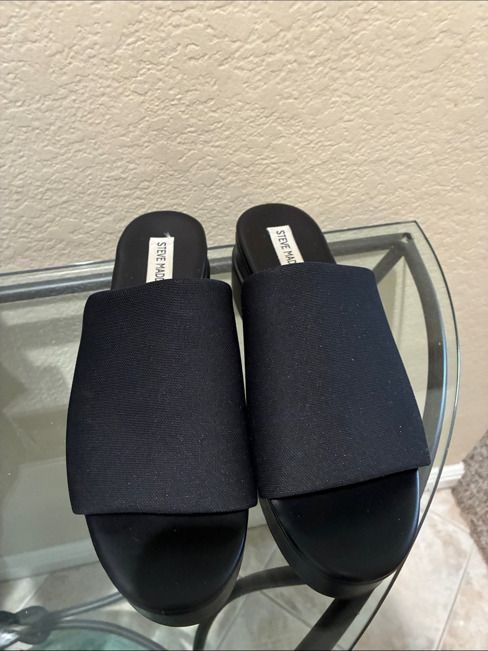 Steve Madden Black Wide-Strap Slide platform Sandals